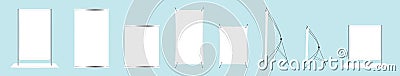 Set of blank roll up banner display cartoon icon design template with various models. vector illustration isolated on blue Vector Illustration