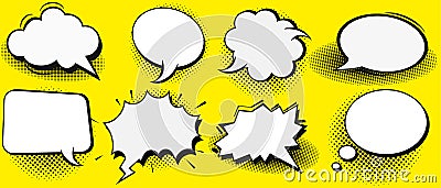 Set of blank template in Pop Art style. Vector Comic Text Speech Bubble Halftone Dot Background. Empty Cloud of Comics book dialog Stock Photo