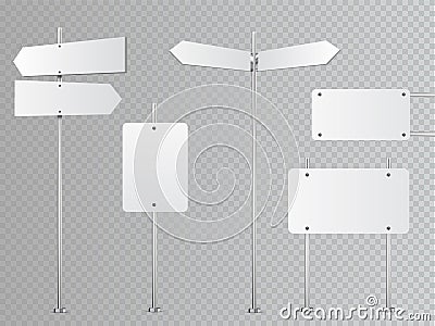 Set of blank vector road signs isolated on transparent background. Vector Illustration