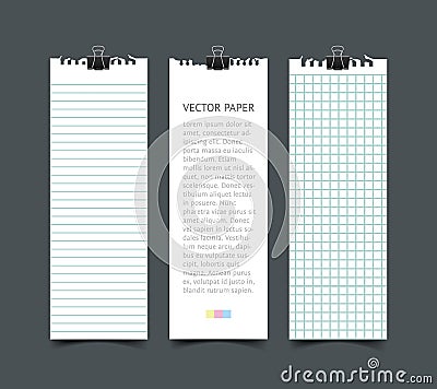 Set of blank white notepaper vertical web banners with shadow Vector Illustration