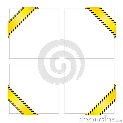 Set of blank yellow caution tapes. Corner labels Vector Illustration