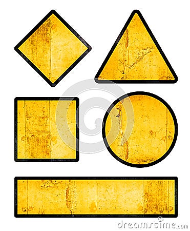 Set of Blank Yellow Road Signs with Grunge Texture Stock Photo