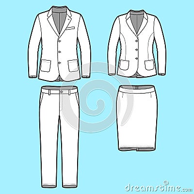 Set of a blazer, pants and skirt Vector Illustration