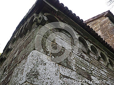 set of blind arches on the facade of the chapel of santa maria de toques, la coruña, galicia, spain, europe Stock Photo