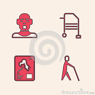 Set Blind human holding stick, Head of deaf and dumb, Walker and X-ray shots icon. Vector Vector Illustration