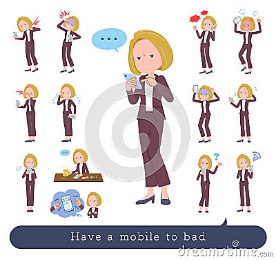 A set of blond hair business women to Unhappy using a smartphone Vector Illustration
