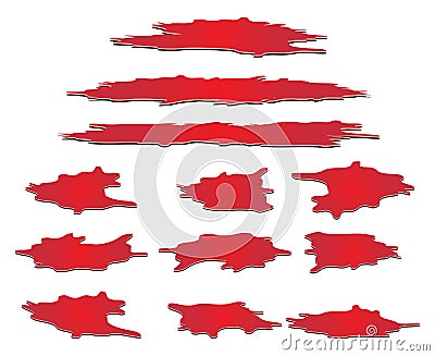 Set of blood puddle, drop, blots, stain, red splash of blood Vector Illustration