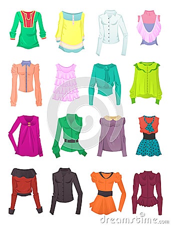 Set of blouses and tops Vector Illustration
