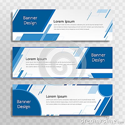 A set of blue banner templates designed for the web and various headlines are available in three different designs. Vector Illustration