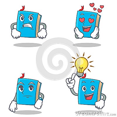 Set of blue book character with angry love waiting idea Vector Illustration
