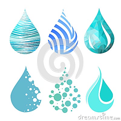Set of blue bright different water drop icons Stock Photo