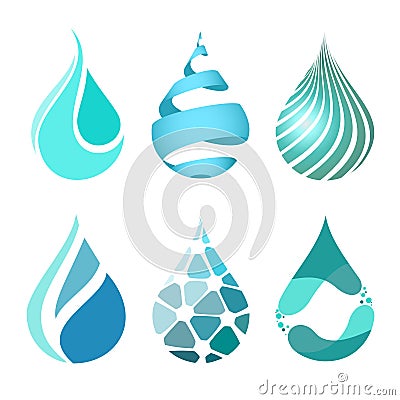 Set of blue bright different water drop icons. water drop logo Cartoon Illustration