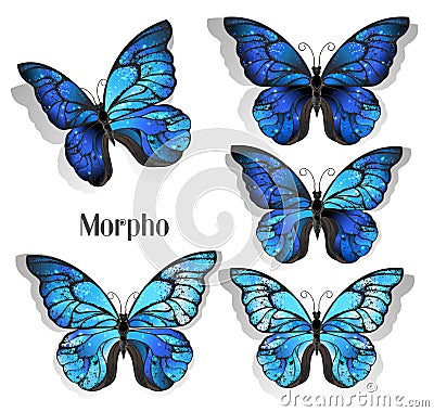 Set blue butterflies morpho Vector Illustration