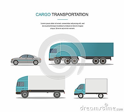 Set Blue Cargo Delivery Truck Isolated on White Background Vector Illustration