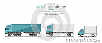 Set Blue Cargo Delivery Truck Isolated on White Background Vector Illustration