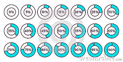 Set of blue circle percentage diagrams for infographics Vector Illustration