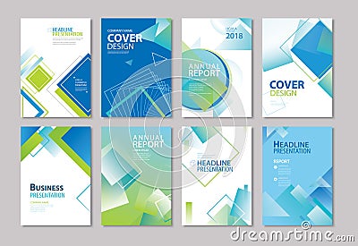 Set of blue cover annual report, brochure, design templates. Use Vector Illustration