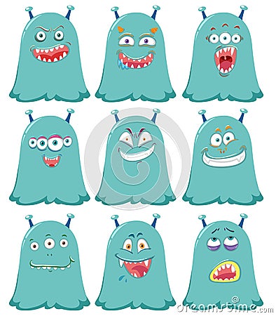 Set of blue cute aliens Cartoon Illustration