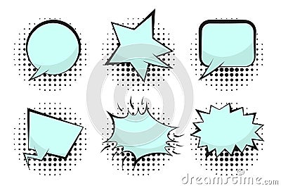 Set of blue empty retro comic speech bubbles Vector Illustration