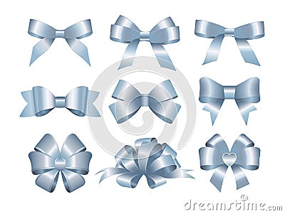 Set of blue gift bows. Concept for invitation, banners, gift cards, congratulation or website layout vector. Vector Illustration