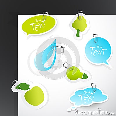 Set of blue green stickers. Vector Illustration