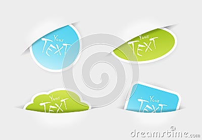 Set of blue green stickers in pockets. Vector Illustration