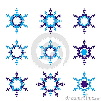 Set of 9 Blue Hexagon star icon Vector Illustration