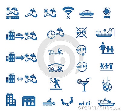 The big set of Hotel icons isolated on white Vector Illustration