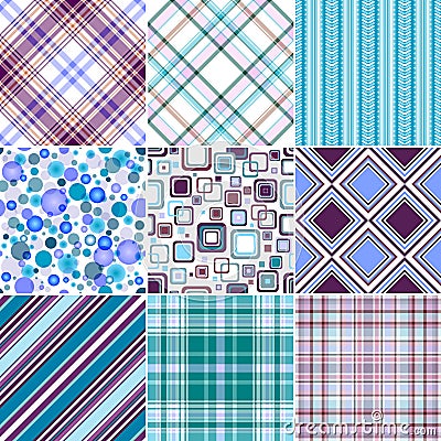 Set blue-lilas seamless patterns Vector Illustration