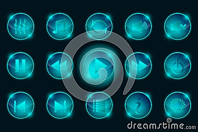 NSet of Blue Media Player Buttons Vector Illustration