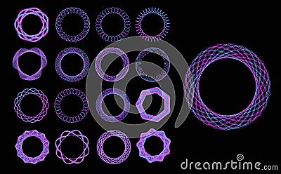 Set of blue neon mandalas. Ornament, circular geometric pattern, spirogram. Oriental pattern. Vector illustration on Vector Illustration