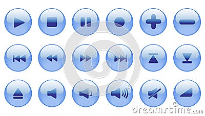 Player button set vector play cound music control symbol stop icon media web sign pause record illustration design audio element Cartoon Illustration