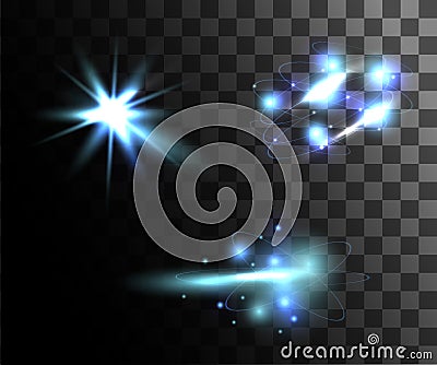 Set of blue vector light effects glowing light rings with particles decoration isolated on the transparent background website page Stock Photo