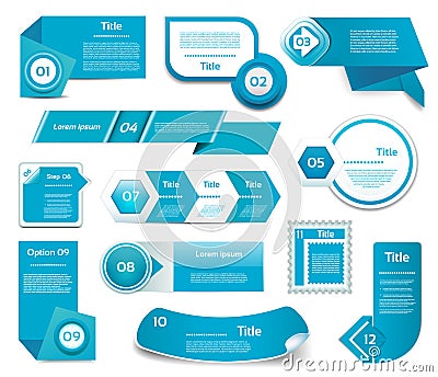 Set of blue vector progress, version, step icons. Vector Illustration