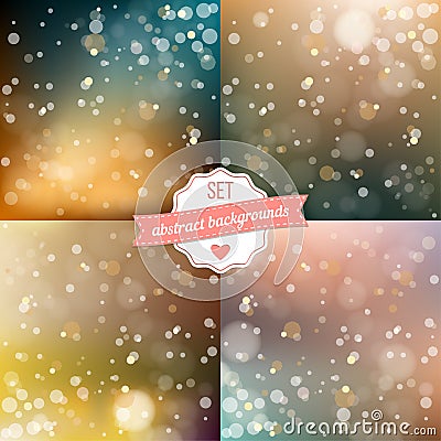 Set of blured backgrounds with soft bokeh effect Vector Illustration