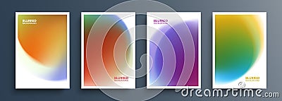 Set of blurred backgrounds with soft color gradient round shapes. Abstract graphic templates collection. Vector Illustration