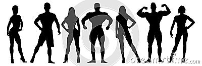 Set of bodybuilders vector silhouettes. Posing Vector Illustration