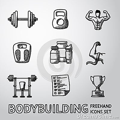 Set of Bodybuilding freehand icons with - dumbbell Vector Illustration