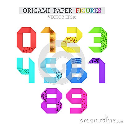 Set of bold colorful origami paper figures Vector Illustration