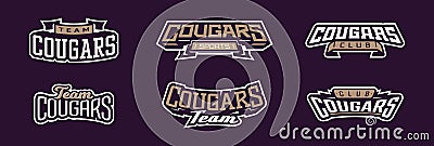 A set of bold fonts for cougar mascot logo. Collection of text style lettering for esports, mascot logo, sports team Vector Illustration