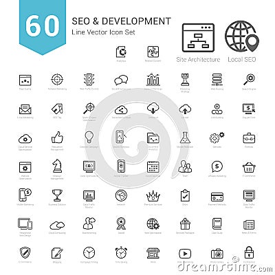 Set of Bold Stroke SEO and Development icons Vector Illustration