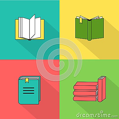 Set of book icons in flat design style. Cartoon Illustration