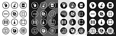 Set Book with word mathematics, Graph, schedule, chart, diagram, Infinity, Calculation, Tablet calculator, Feather and Vector Illustration