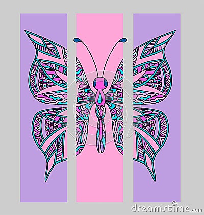 Set of bookmarks with colorful tropical butterfly. Vector Illustration