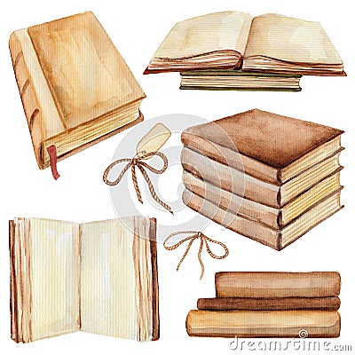 Watercolor set of books Cartoon Illustration