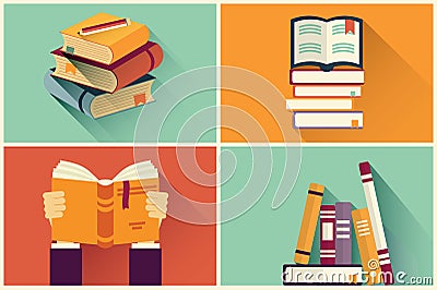 Set of books in flat design Vector Illustration