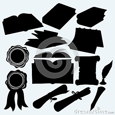Set books and parchments scrolls Vector Illustration