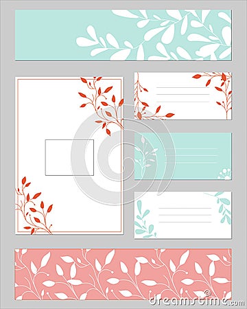 Set of border for text with a floral pattern. Text frames and labels for your design. Ornament of leaves Vector Illustration