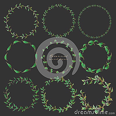 Set of botanical round frame, Hand drawn flowers, Botanical composition, Decorative element for Invitations card. Vector Illustration