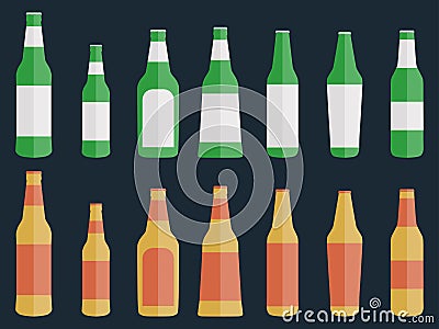 Set of bottles of beer in a flat style. Vector Vector Illustration